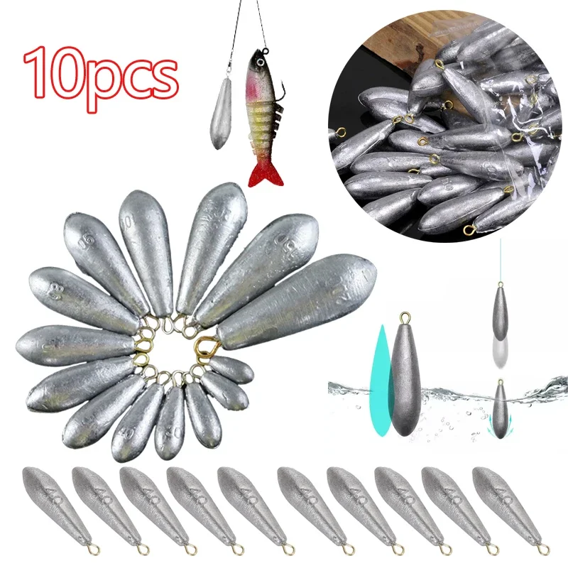 10 Stück Weidenblatt-Bleigewichte Sinker Angeln Hängender Ringführer Rafting Angelausrüstung 10 g/15 g/20 g/30 g/40 g/50 g für Süßwasser – Detail 1