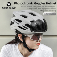 WEST BIKING Integrated Cycling Helmet Electric Scooter Helmet With LED Light Photochromic Goggles  MTB Road Bike Sports Gear