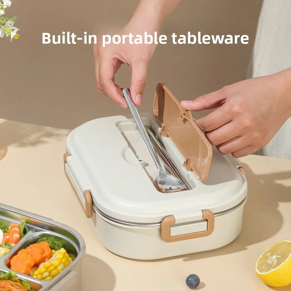 

Leakproof Stainless Steel Lunch Box Portable Cartoon 4 Grids Lunch Box Microwave Safe with A Spoon and Chopsticks