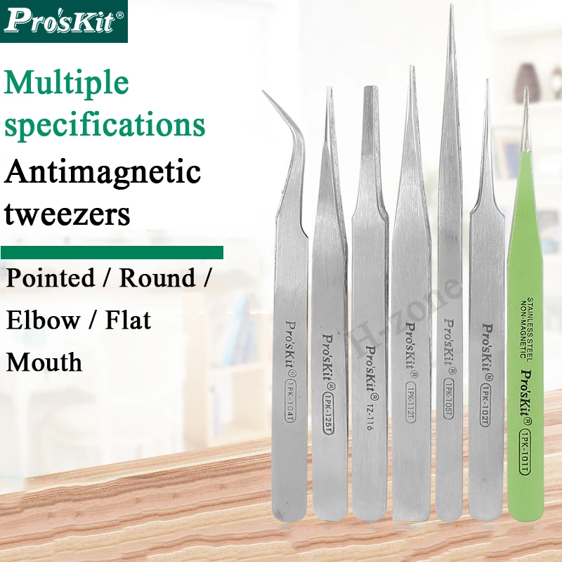 Proskit 1PK-101T Precision Tweezers AISI 304 Stainless Steel Non-magnetic Anti-corrosion Anti-rust For Electronic SMD Hand Tools