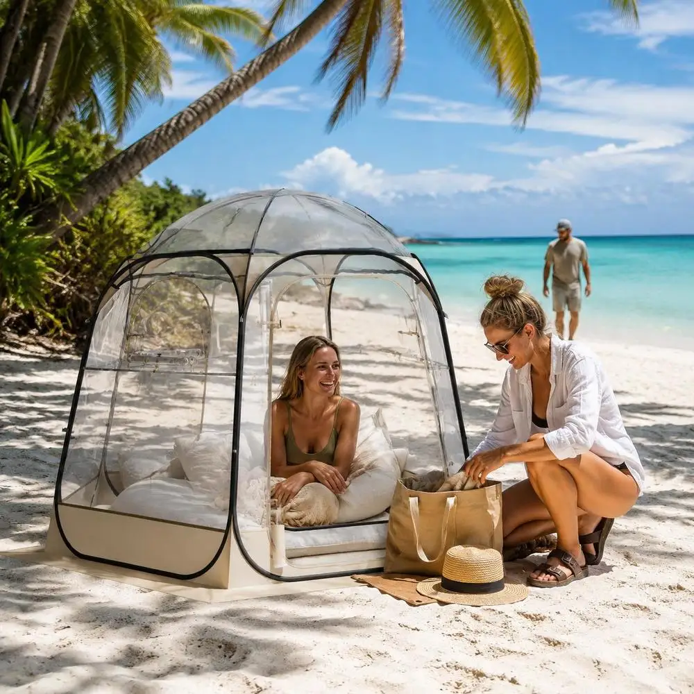 Tente transparente, 183x183x195 cm, tente pop-up pour 5-6 personnes, tente de sport avec tapis de sol et couverture supérieure, tente bulle d'extérieur, abri de camping pour événements, pêche, célébrations