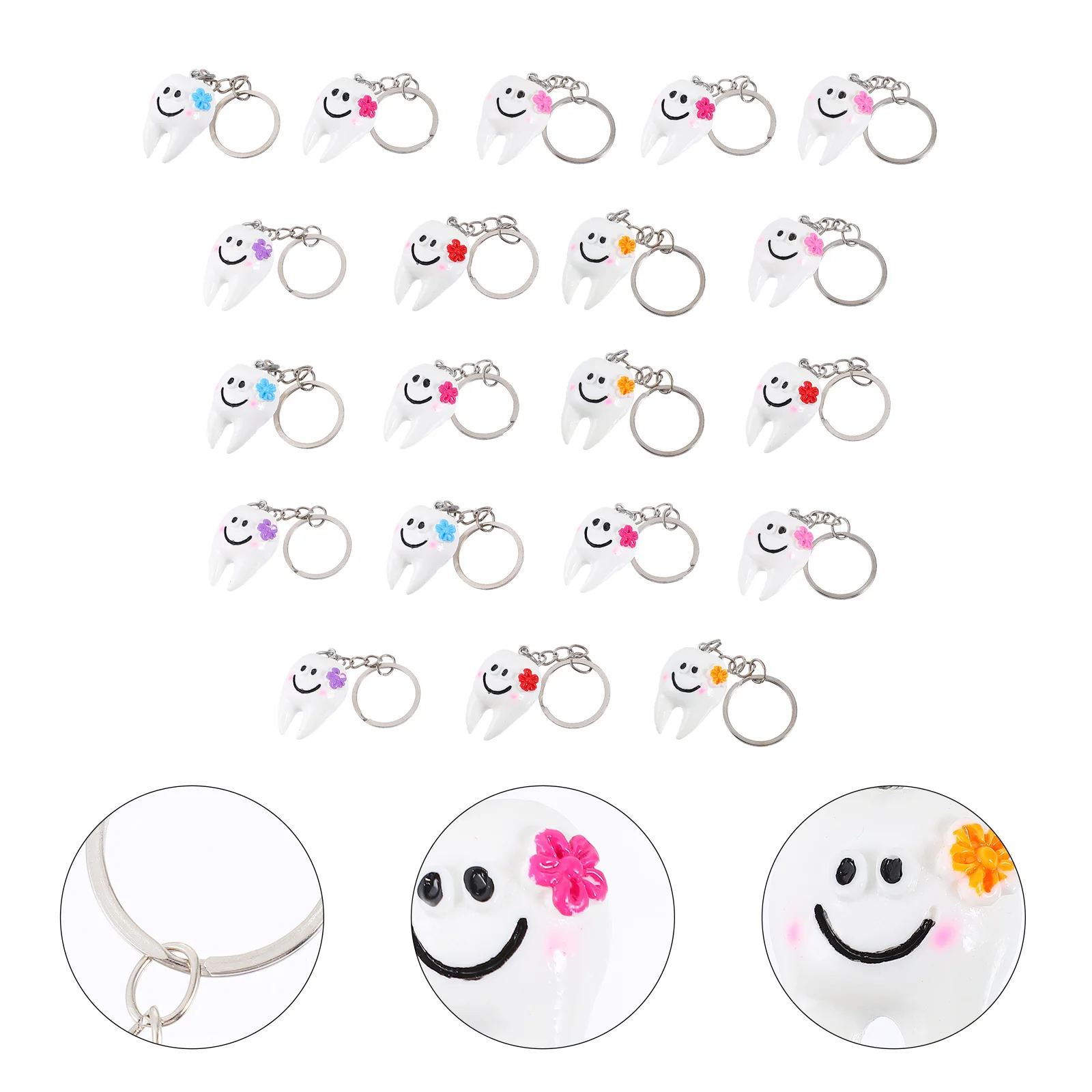 

20 Pcs Dental Keychain Ornament Pendants Rings Metal Creative Bag Hanging Resin Ornaments Tooth Shaped Keychains Office Fob