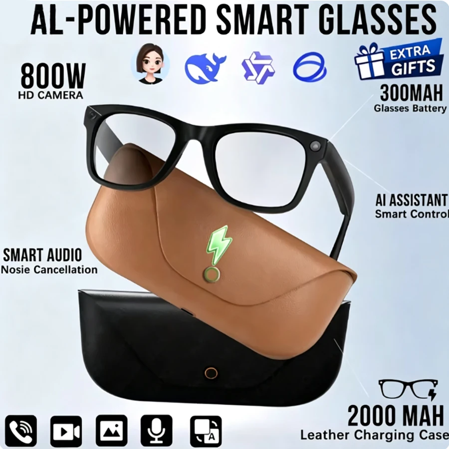 2026 New AI Smart Glasses 8MP HD Camera AI Translator Surround Sound Audio Smart Assistant 2000mAh Charging Case Smart Eyewear