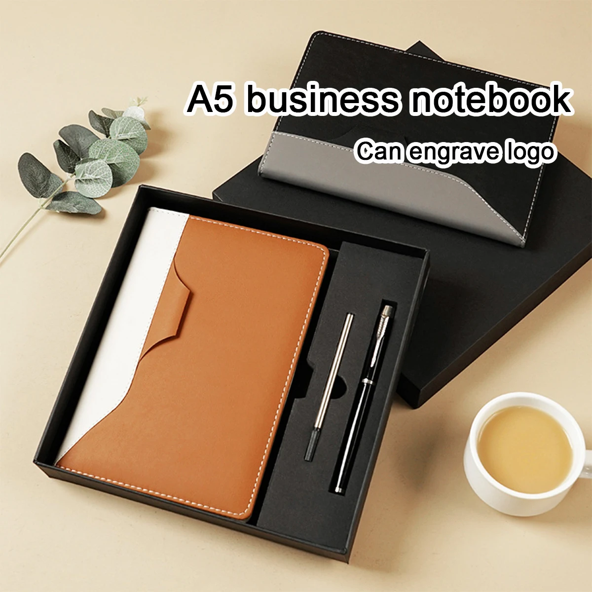 (Can Engrave Logo) A5 Leather Student Notebook, Diary, Work Notepad, Business Meeting Record Book, Subject Notes, Handbook