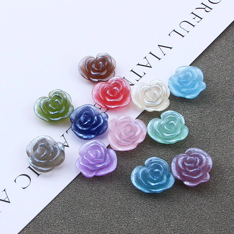 20pcs Roses Resin Flower Decoration Craft Flatback Cabochon Embellishments For Scrapbooking Diy Accessories 18mm Frosted R