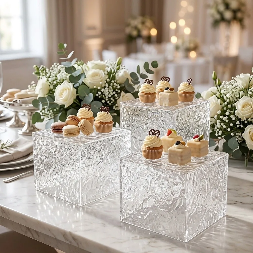 Multi-Tier Clear Hammered Display Stand for Cakes Cupcakes Beverages and Appetizers with Consistent Visual Theme Tiers