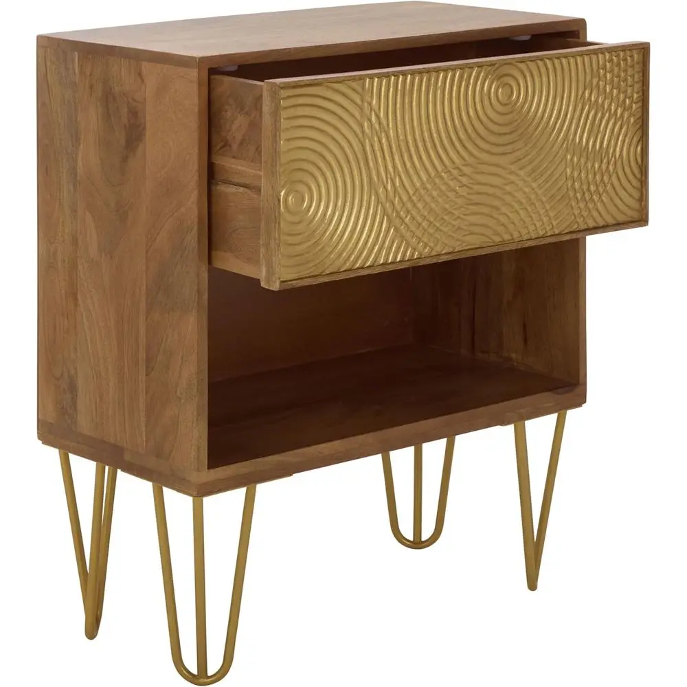 Textured Hairpin Storage Nightstand for Natural 1-Drawer Organization
