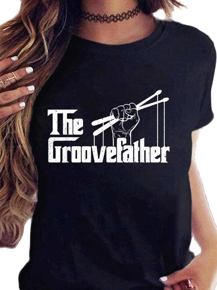 The GrooveFather Drummer Drummer Dad Funny The Groove Father T-Shirt Round Neck Summer Top Tshirts Youth Men Women Funny Gift