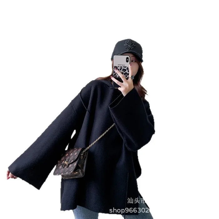 UMI MAO Retro Hoodie Losse gebreide hoodie Dikke trui Damestop Middellange tot lange top Femme