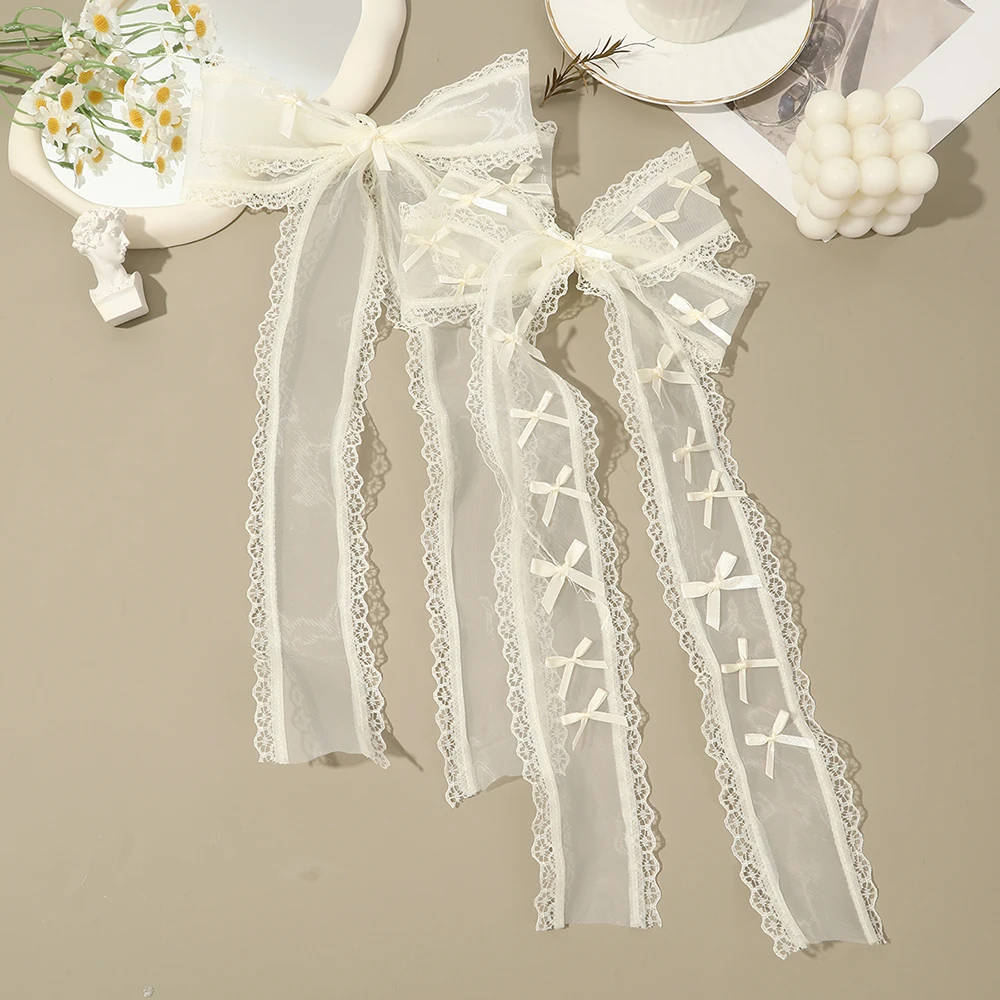 

Solid Color Lace Mesh Long Ribbon Bow Hair Claw New Women's Daily or Wedding Hair Clip Hair Accessories