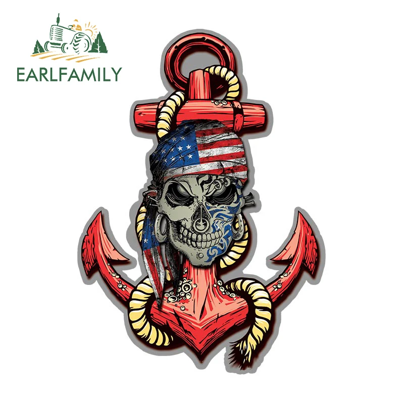 EARLFAMILY Pontoon Captain Skull Sticker Vinyl King of The Ocean Motorcycle Car Sticker My Boat My Rules JDM Helmet Trunk Decal