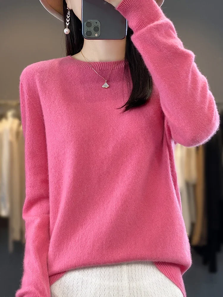

Fashion Basic Spring Summer Merino Wool Sweater O-Neck Cashmere Pullover Solid Color Soft Long Sleeve Clothing Tops