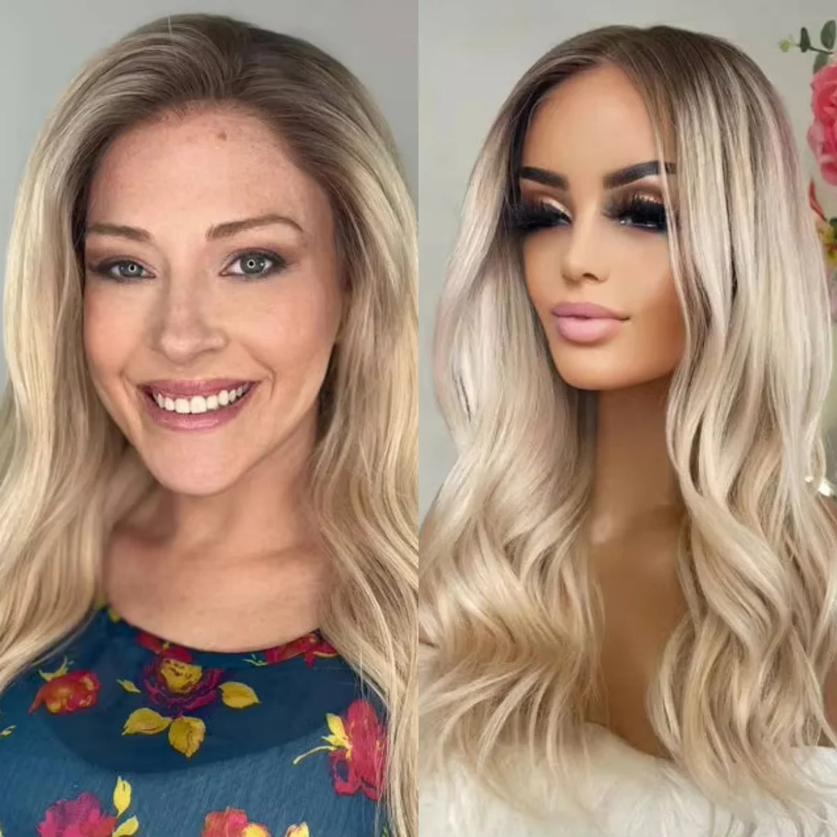 

Женский парик Красивый Ombre Светло-русый синтетический парик с кружевным верхом Свободные волны Предварительно выщипанные натуральные волосы Ежедневный парик для косплея для вечеринок