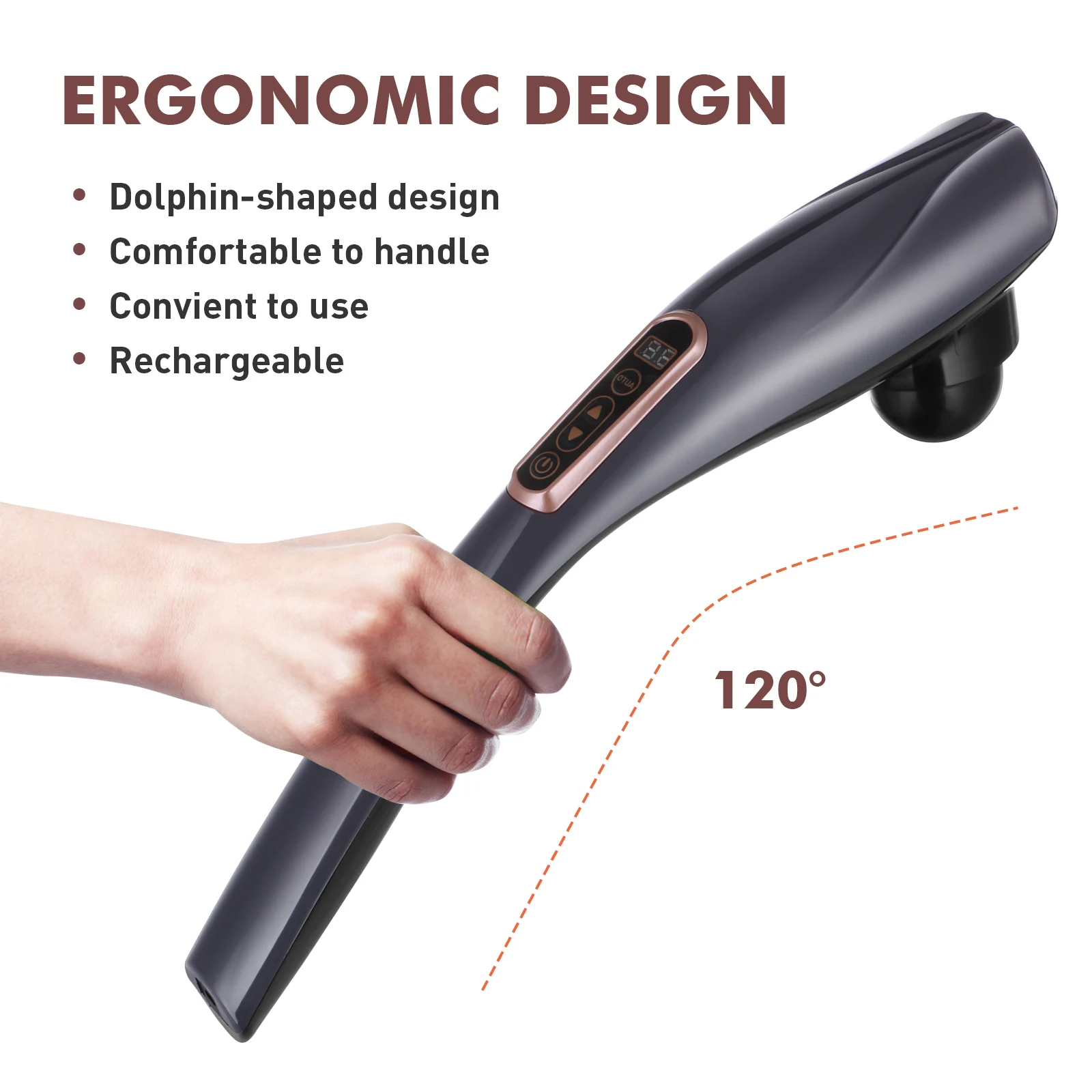 

12 Modes Dolphin Rechargeable Handheld Display Screen Neck Back Body Electric Massage Tool for Home Use Wide
