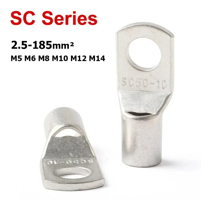 

1-50pcs SC-2.5 4 6 10 16 25 35 50 70 95 120 150 185 Wire Nose Copper Terminals Battery Cable Lugs Screw Hole M5M6 M8 M10 M12 M14
