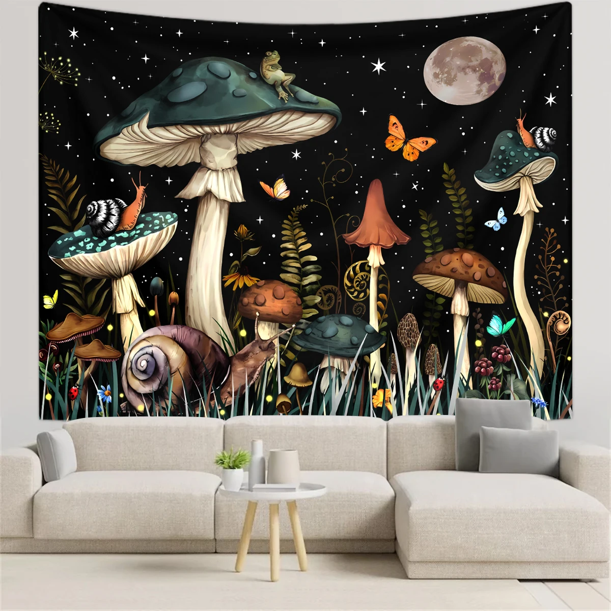 1 Stück Pilz-Wandteppich, Mond-Wandteppich, Pflanzen-Blumen-Schmetterlings-Wandteppich, Schnecken-Frosch-Wandteppich, Schlafzimmer-Dekoration, Wandbehang