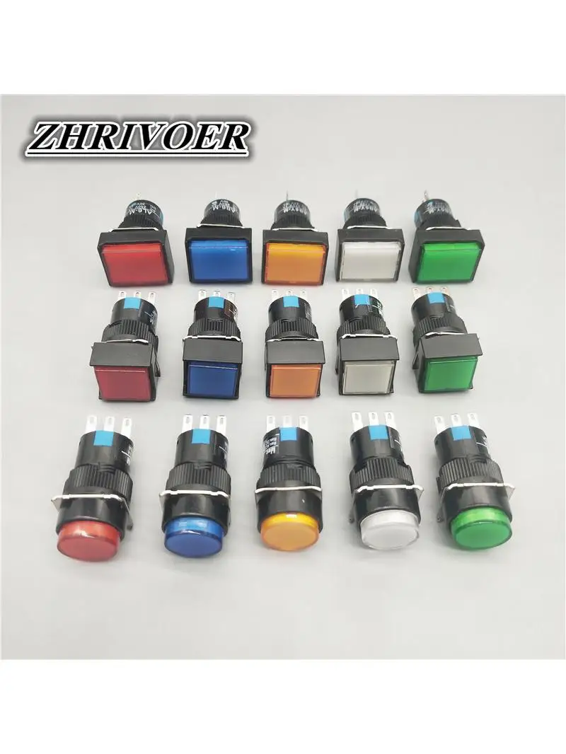 16mm LA16-11 Przełącznik przyciskowy Samoblokujący/zatrzaskowy Samoresetujący/chwilowy 3-pinowy NO+NC 1A/250VAC Niebieski Zielony Czerwony Żółty Biały — zdjęcie 2