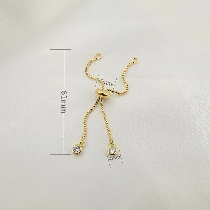 Brass Rhinestone Adjustable Bracelet Chains Gold Rubber Slider Beads Bracelets Charm Connectors for Jewelry Making Accessories