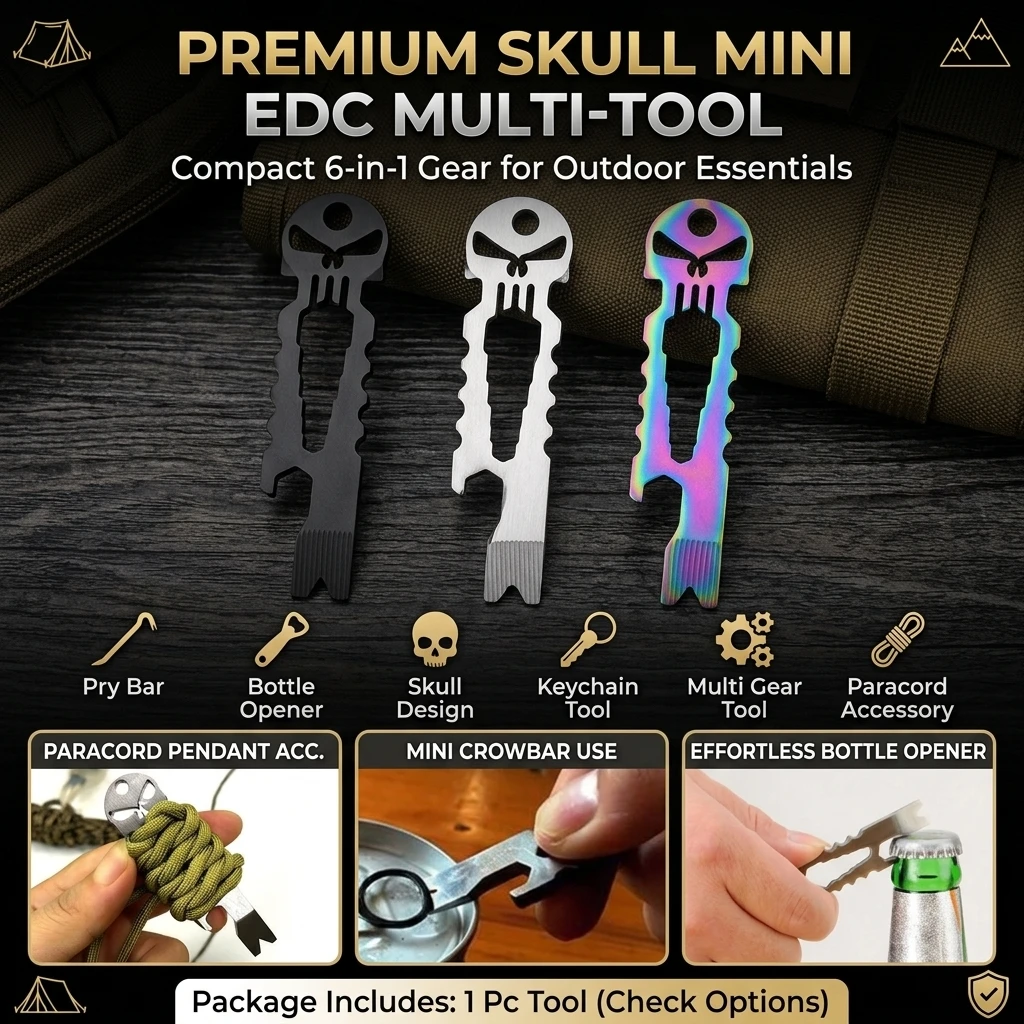 Mini EDC Pry Bar Pocket Crowbar Skull Beer Bottle Opener Keychain Tool For Outdoor Camping Hiking Multi Gear Pendant 1 Pc