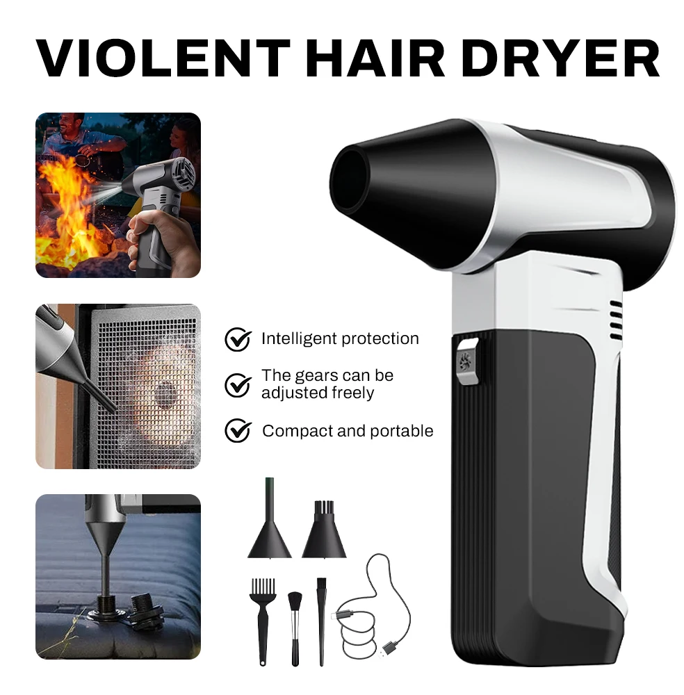 

Turbo Jet Fan 450000RPM 3 Gear Adjustable Electric Dust Blower High Speed Brushless Motor 58m/s Wind Type-C Charging Car Fan