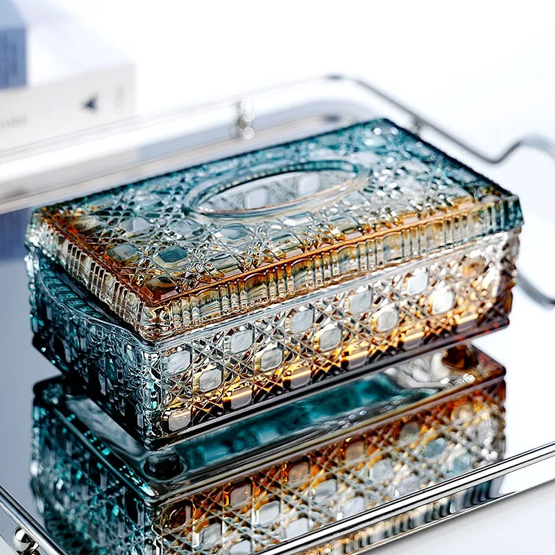 Light luxury jade gold glass drawer box household desktop tissue box high-end hotel napkin box storage ornaments