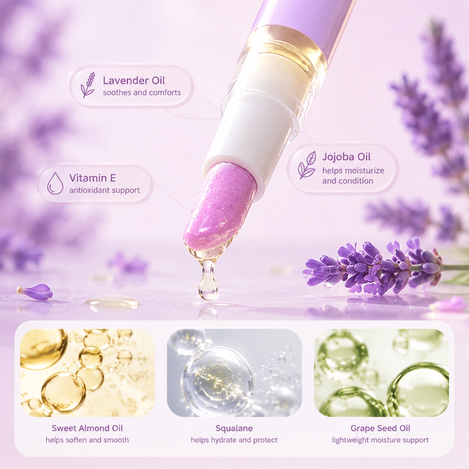 2 in 1 Cuticle Oil Pusher Pen Lavender Nourishing Hydrating Softening Nail Care Portable Manicure Tool For DryHands CuticleCream view 3
