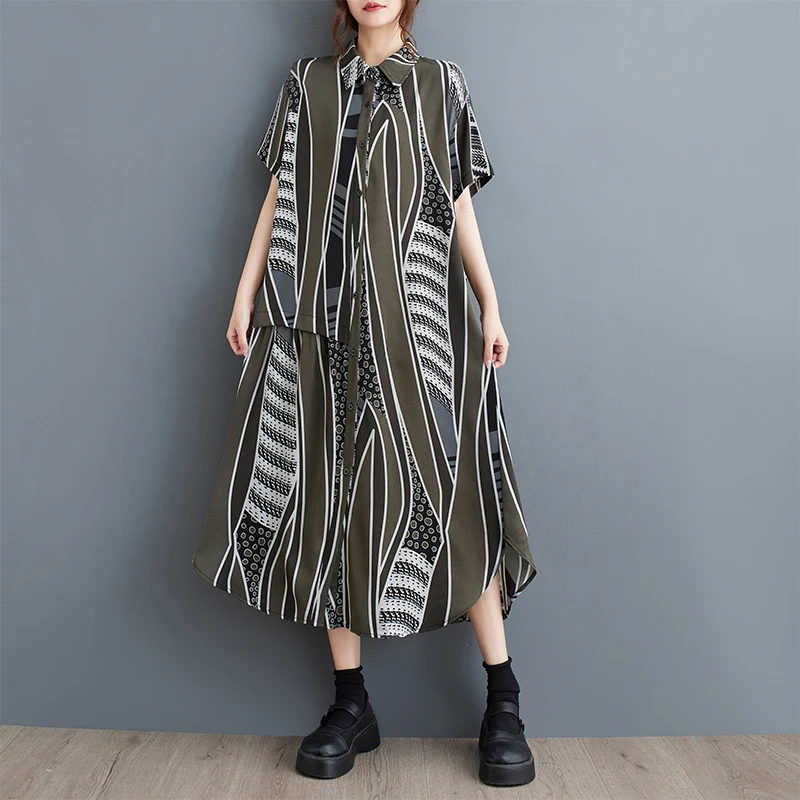 Vestido csa estampado da moda plus size vestido f casual cintura solta primavera verão outono estilo de deslocament...