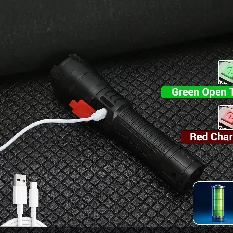 High Strong Power Led Flashlights 2000LM Tactical Torch with Display Light USB Charging Camping Fishing Emergency Zoom Lantern view 3