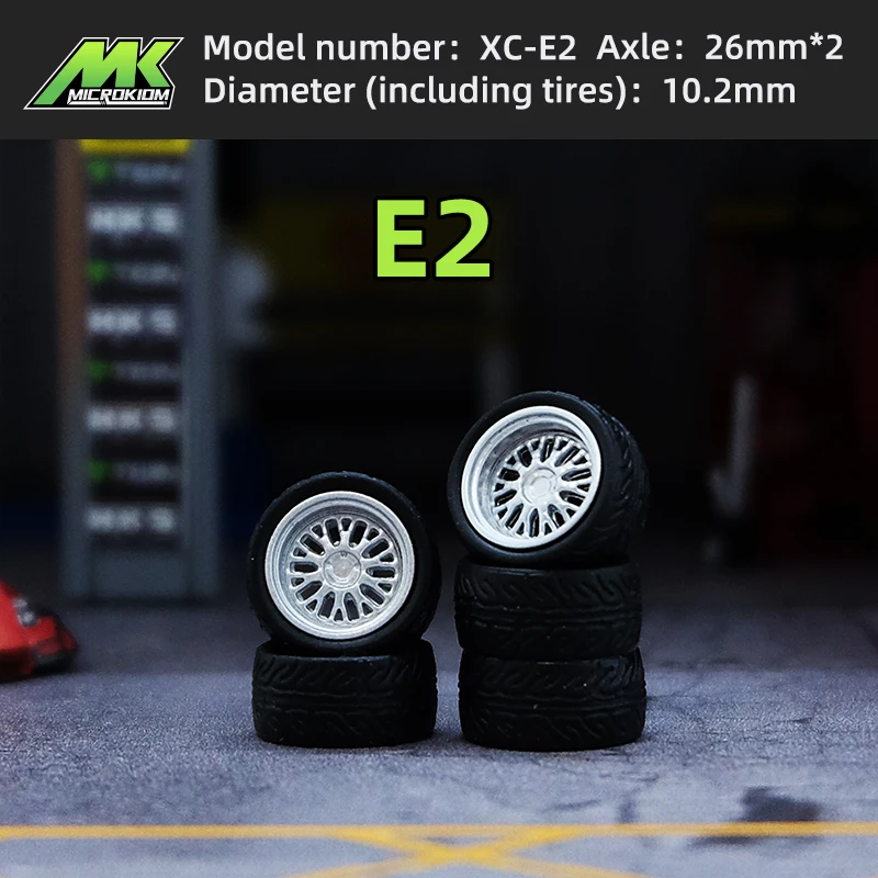 Microkiom 10.2mm 1/64 Car Model Modified Wheel with Metal Shaft Injection Molded Hub Rubber Tires Hotwheels Parts