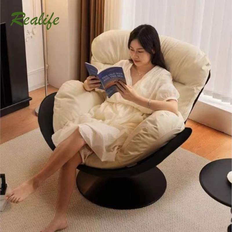 

Nordic Single Rotating Sofa Chair Modern Simple Home Living Room Balcony Bedroom Eggshell Chair Light Luxury Lazy Rocking Chair