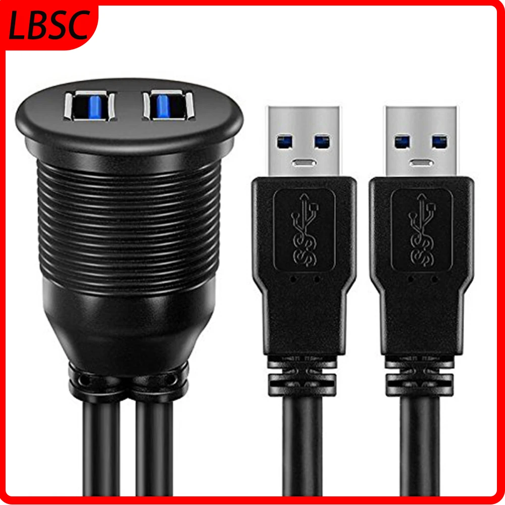 USB Panel Flush Mount Cable , Dual USB 3.0 Extension USB Mount, Dash Mount, Flush Mount, Panel Mount Cable