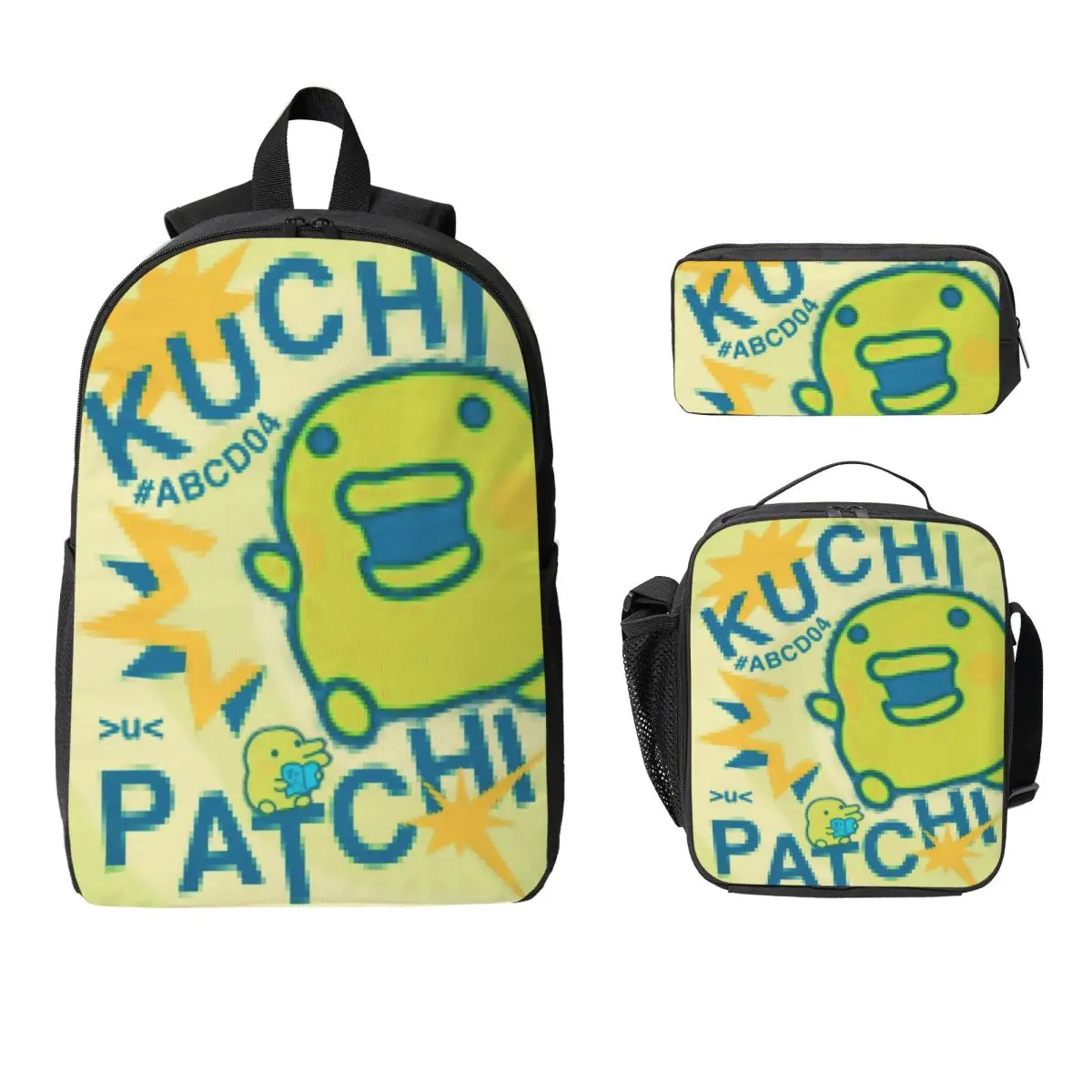 3Pcs Kuchipatchis Backpack Set for Girls Boys Pencil Boxes Bookbag Sets with Lunch Box For Primary School Students Daypack