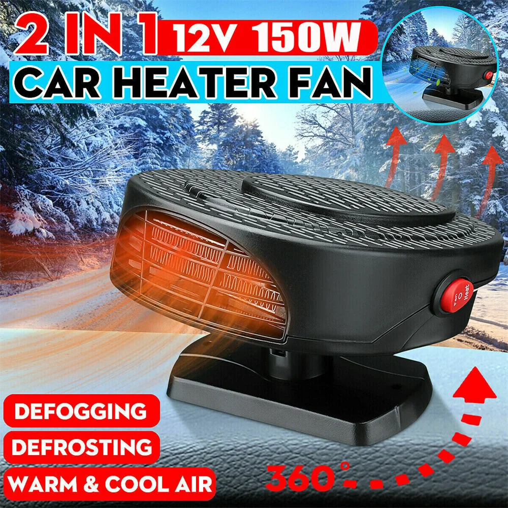 500W Car Heater 12V Winter Windshield Defroster Dashboard Install Heating & Cooling Fan 1.6m Cigarette Lighter Power Cord