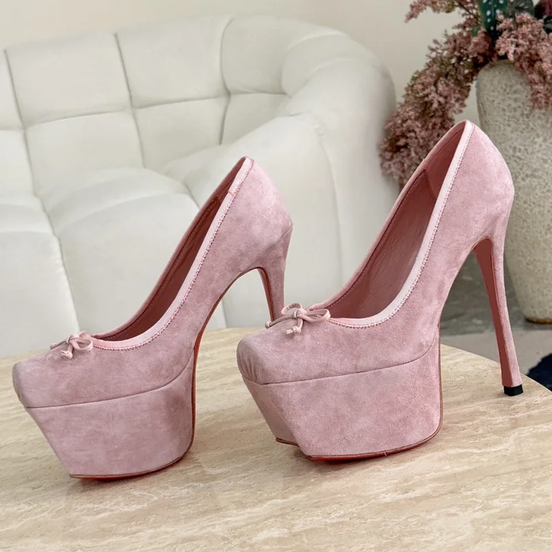 

Замшевые туфли-лодочки на высоком каблуке с узлом-бабочкой на платформе, атласные туфли на тонком каблуке с квадратным носком, новые поступления по индивидуальному заказу, модная женская современная обувь
