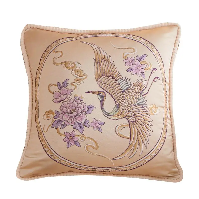 

New European Jacquard Home Vintage Cushion Pillow Cover Beautiful Red-crowned Crane Pattern Cushion Cover for Home Sofa Decor