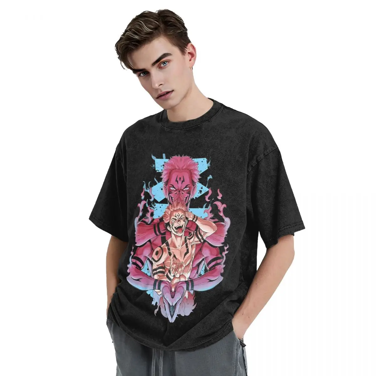 Maglietta lavata Sukuna maglietta Streetwear Anime Manga Jujutsu Kaisen Tees top per uomo donna manica corta Harajuku stampato