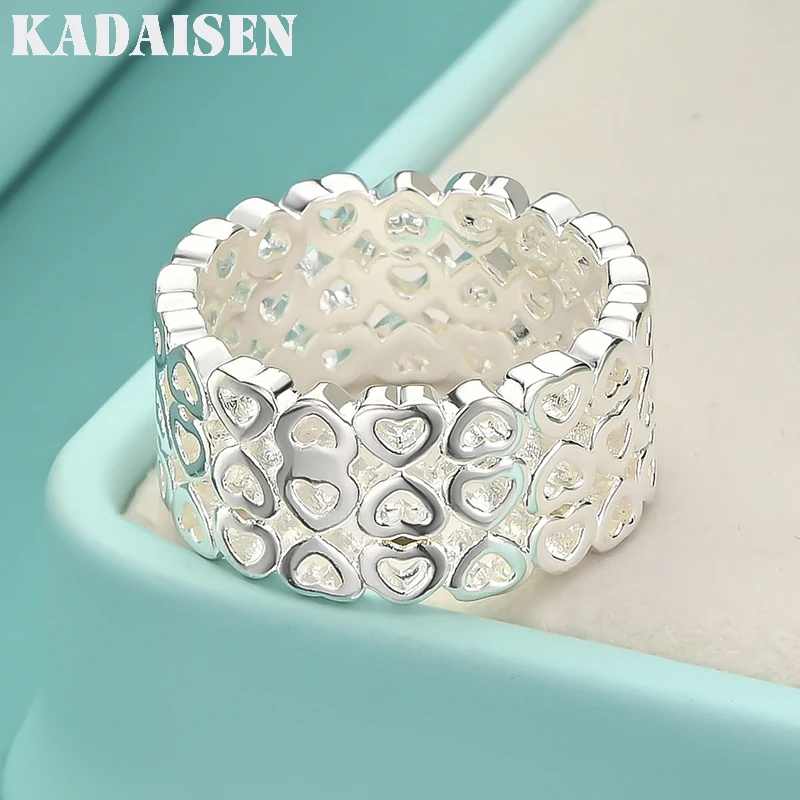 925 Sterling Silver Hollow Heart 7-10# Ring For Women Wedding Charm Engagement Fashion Jewelry