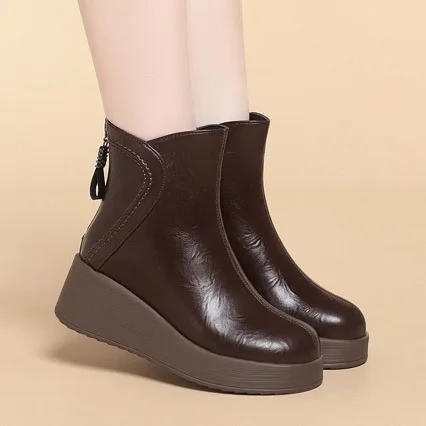 

Thick Heel Short Boots Women's Autumn Winter Warm Fleece Lined Snow Boots Casual Style Flat Heel Fashionable Winter Shoes