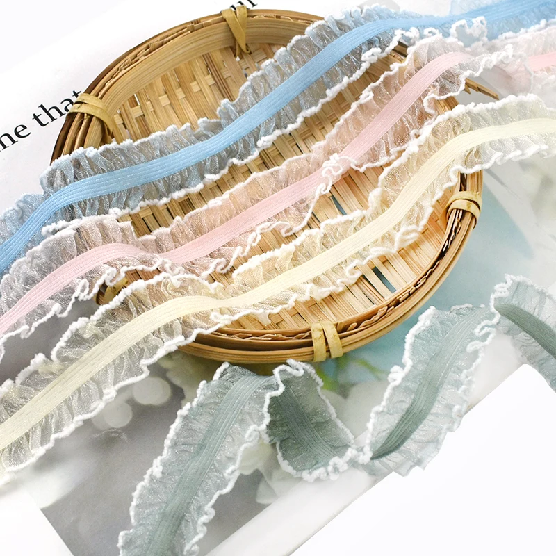 

10/20Yard 25mm Ruffle Elastics Bands Skirt Waistband Stretch Lace Trim Ribbon Hair Decor Rubber Tapes DIY Sewing Accessories