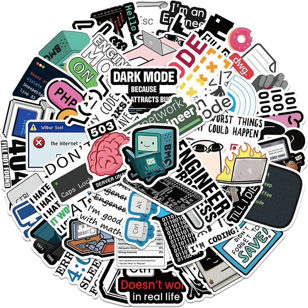 50PCS Cool Engineer Programming Network Coding Hacker Meme Stickers Vinyl DIY Computer Laptop Motorcycle Helmet Car Sticker