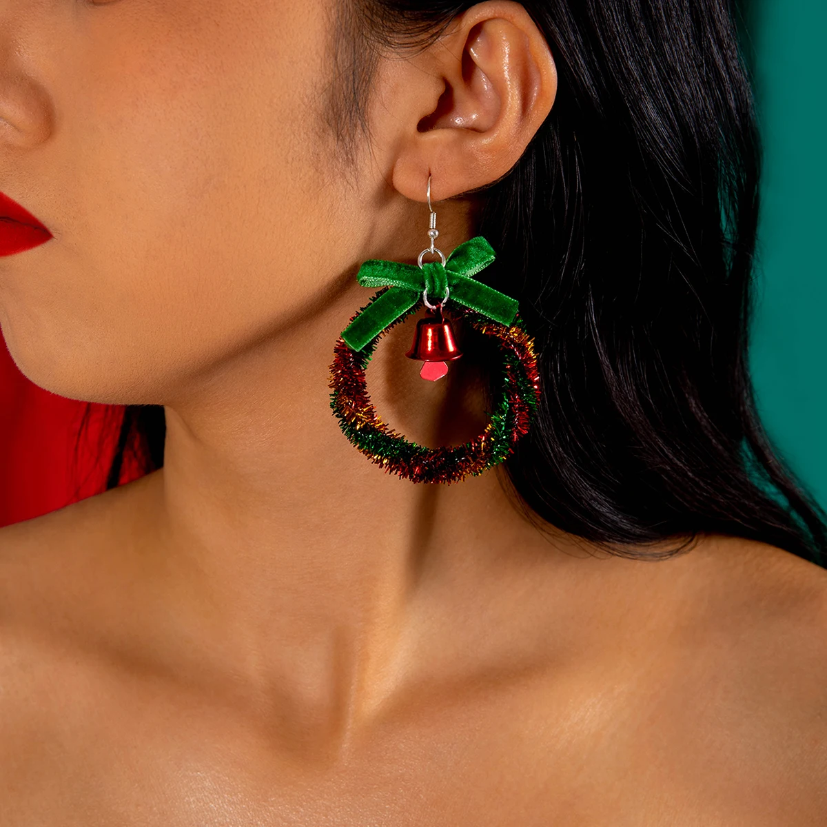 Docona Fashion Merry Christmas Wreath Circle Hoop Drop Earrings for Women Girls New Year Party Festival Jewelry Gifts  27297