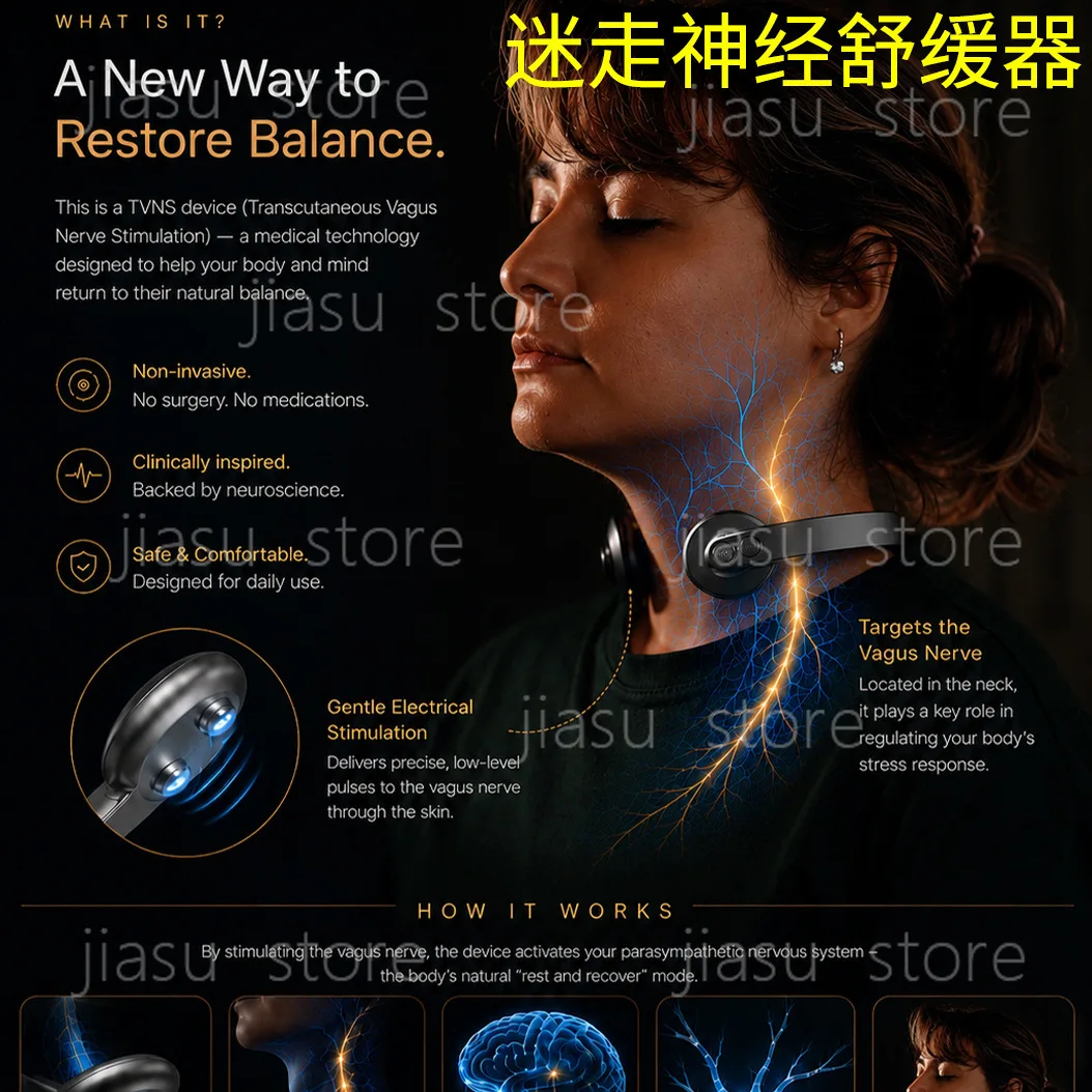 Smart TVNS Pulse Neck Relaxation Instrument, Vagus Nerve Stimulator for Sleep Aid Stress Reduction