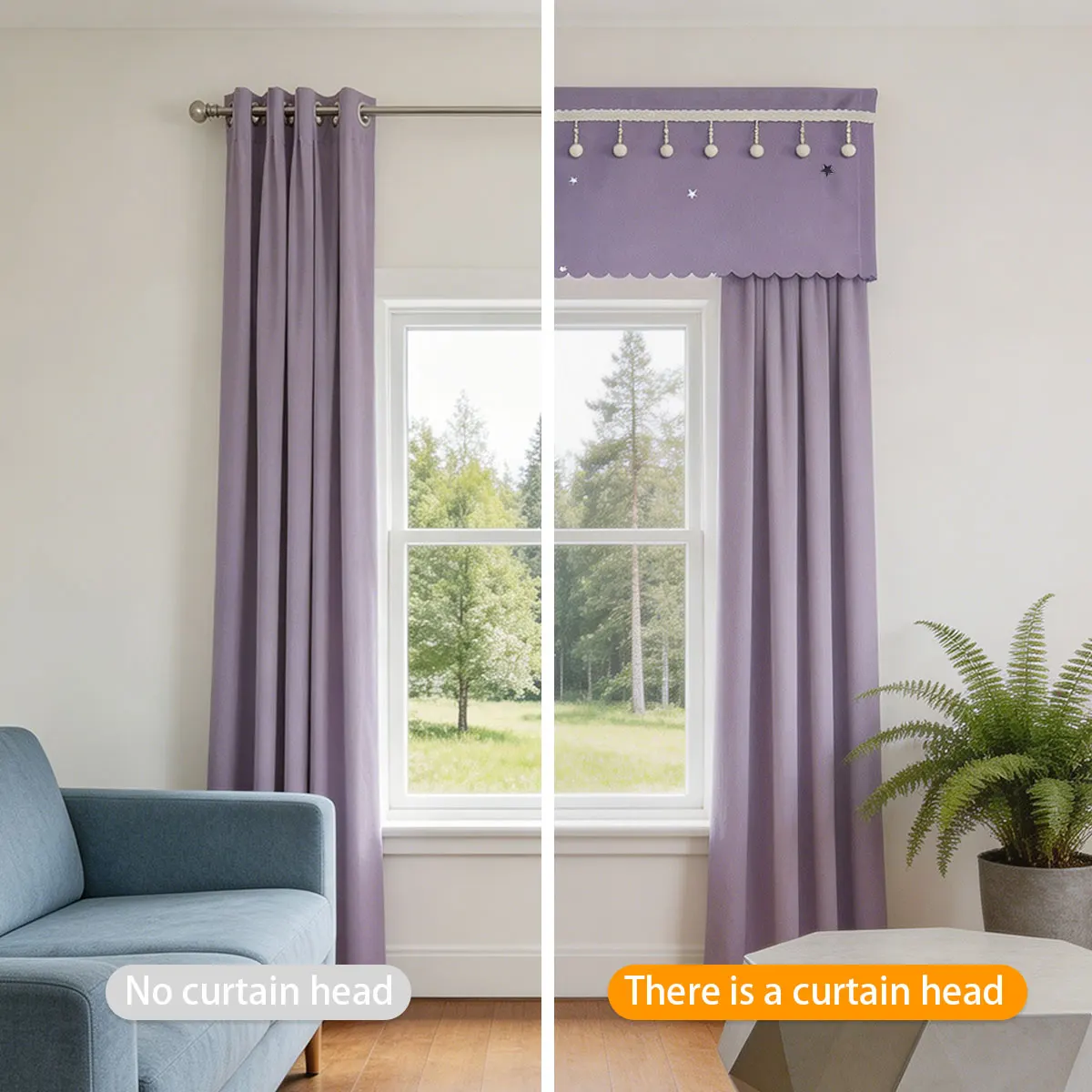 1 Piece Purple Pom Pom Tassel Window Valance, Korean Sweet Cream Style, Star Embroidery Blackout Curtain Valance for Kids Bedroo
