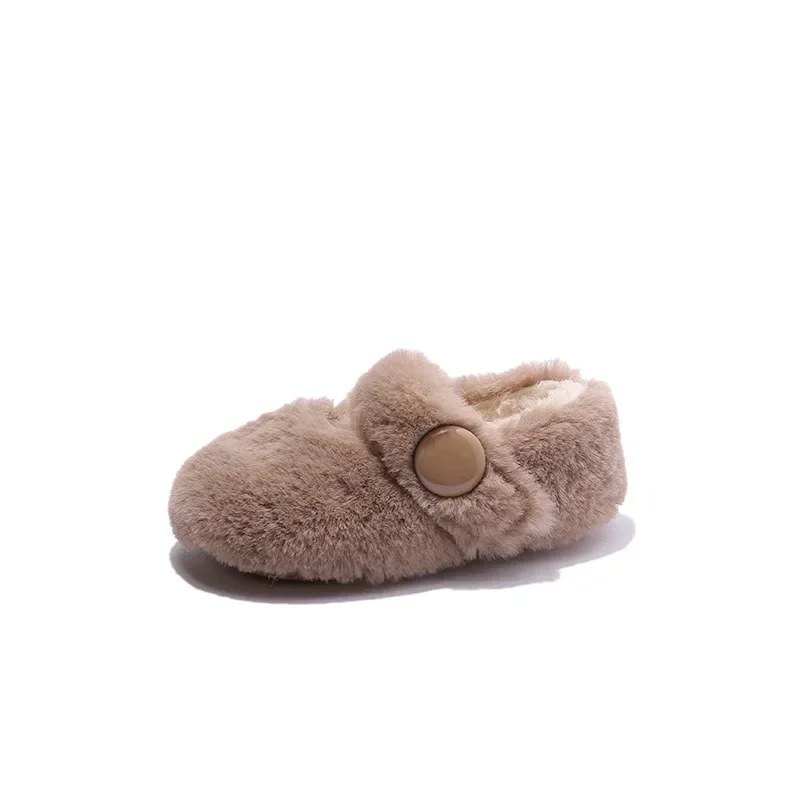 Kids Flat Shoes Fluffy Fur Warm Shallow New 2024 Winter Children Casual Shoes Hook-loop Cover Toe Comfy Girls Shoes
