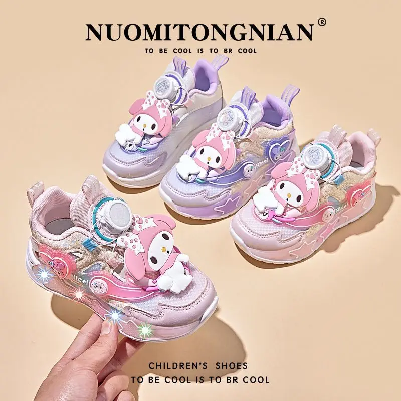 Sanrio My Melody Girls Led Sneakers Cute Outdoor Sports Shoes Spring Autumn Cartoon Princess Shoes Anime Anti-Slip Casual Shoes