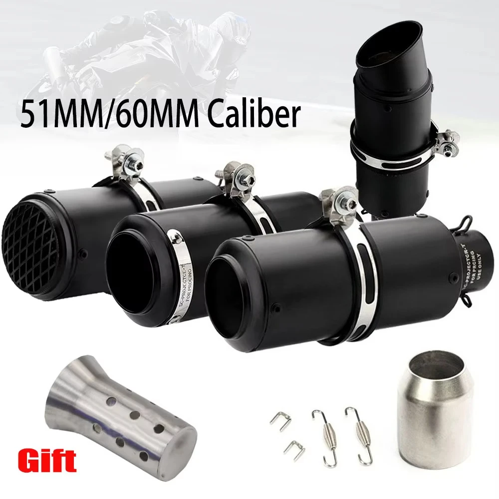 51/60mm Straight-through Motorcycle Exhaust Pipe Suitable for SC Racing Motorcycles GP Projects Universal Black Exhaust Pipe.