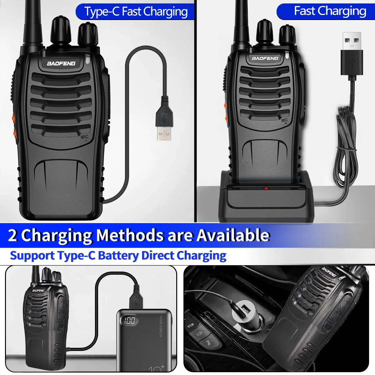 1/2 Stuks Baofeng Walkie Talkie Upgrade BF-888S Plus Lange Afstand Uhf 430-440Mhz Draadloze Kopieerfrequentie Type-C Oplader Twe