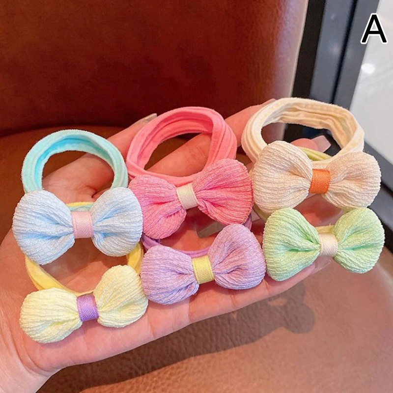 6Pcs Girls Bow Hair Band Candy Color Flower Hair Ties Children Elastic Rubber Bands Ponytail Holder Kids Hair Accessories