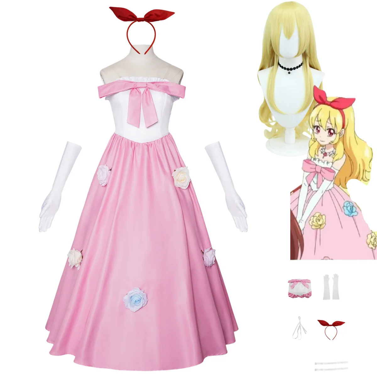 ¡Anime Aikatsu en desfile! Disfraz de Hoshimiya Ichigo, vestido de princesa rosa, falda Lolita, peluca, traje Sexy de fiesta de cumpleaños para mujer