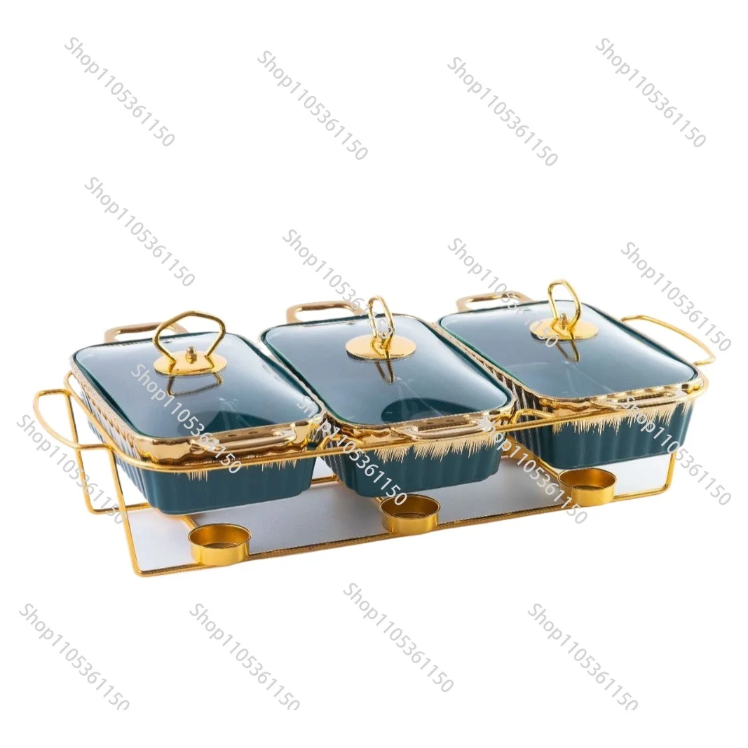 Three-grid binaural ceramic baking pan household tableware 3pcs